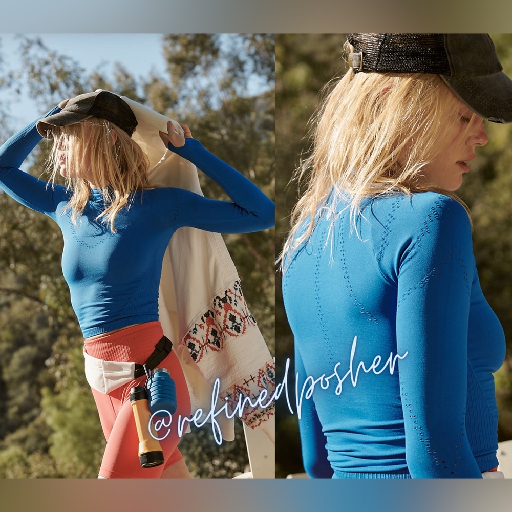 🥳💙 FREE PEOPLE Good Karma High-Neck Layer Top in Mid Atlantic 💙🥳